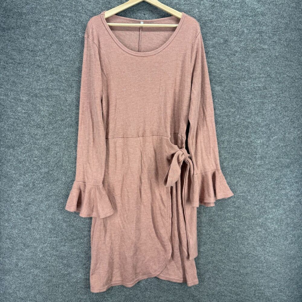 Unbranded Dress Women 3XL Pink Shift Midi Long Sleeve Cotton Tie Up Casual